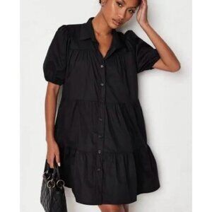 Zara Poplin Tiered Babydoll Mini Dress Black Size Small Blogger Fav